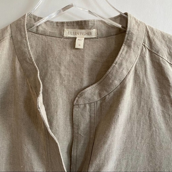 Eileen Fisher tan linen top buttons, 3/4 sleeve Medium - Picture 4 of 7